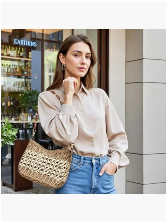 Straw Woven Crossbody Bag with Adjustable Strap, Small Summer Handbag - Picture 3 of 7